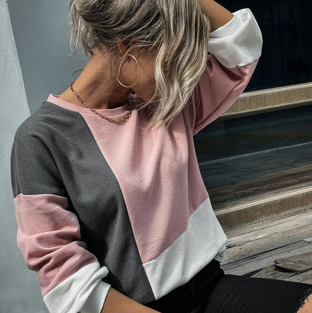 Color Block Waffle-Knit Knit Top - Picture 5 of 5